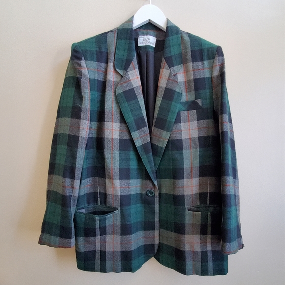 Vintage Jackets & Blazers - Vintage Lady Christopher oversized Wool Blazer - Plaid, size M